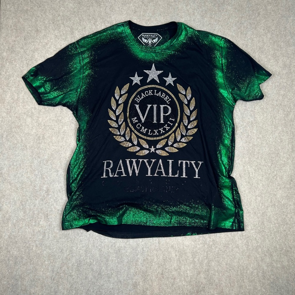 Rawyalty T-Shirt Mens 3XL Black Green Metallic Rhinestone Black Label Graphic